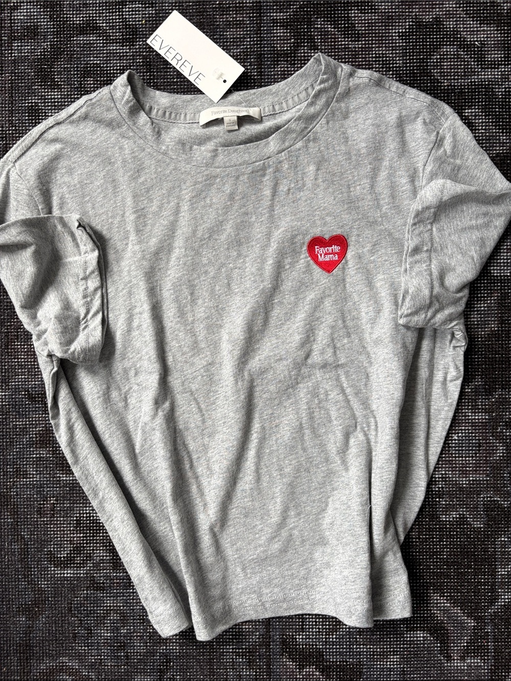 Favorite Daughter Gray Short Sleeve Tee with Red Heart Patch